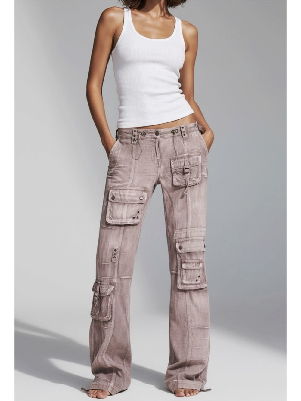 JADED LONDON Ara Dirty Wash Cargo Trousers, Grey, Medium